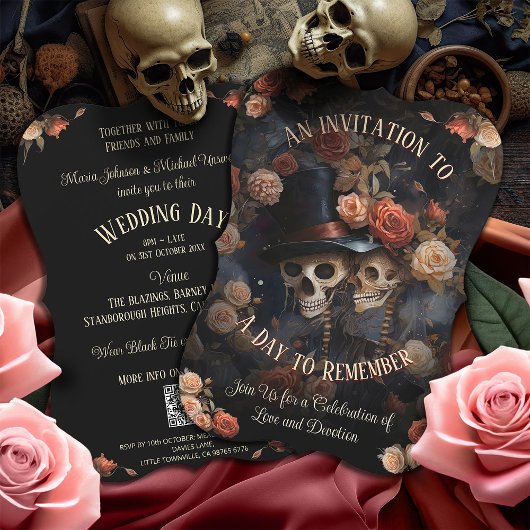 Invitation Kissing Skeletons RSVP Mariage gothique