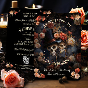 Invitation Kissing Skeletons RSVP Mariage gothique