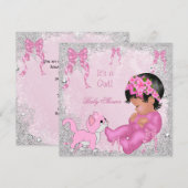 Invitation Kit bébé Shower Fille Rose Chaton Afro-Américain (Devant / Derrière)