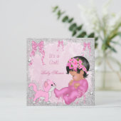 Invitation Kit bébé Shower Fille Rose Chaton Afro-Américain (Debout devant)
