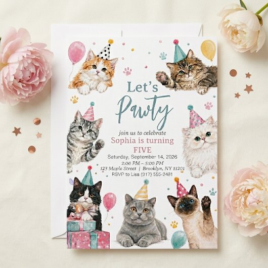 Invitation Kit d'anniversaire pour chaton Faisons la Fête Inv