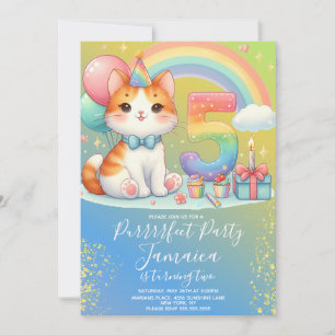Invitation Kit de fête arc-en-ciel pour chaton de 5 ans