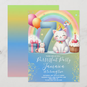 Invitation Kit de fête d'anniversaire arc-en-ciel pour chaton