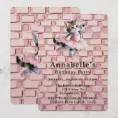 Invitation Kit de fête d'anniversaire pour fille avec chaton  (Devant / Derrière)