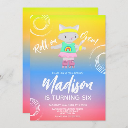 Invitation Kit de patins à roulettes pour enfants arc-en-ciel (Devant / Derrière)