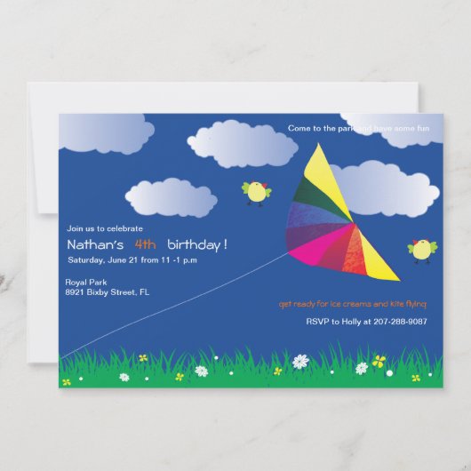 Invitation Kite Flying -Invitations Anniversaires de enfants  (Devant)