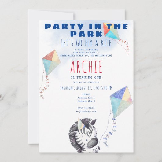 Invitation Kite Zebra N'Importe Quel Âge Pique-Nique Enfant F (Devant)