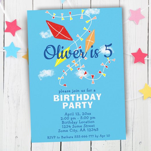 Invitation Kites dans le ciel bleu Anniversaire de enfant de 