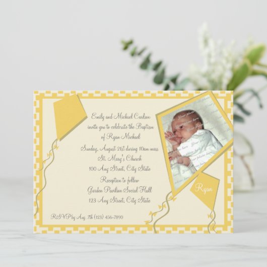 Invitation Kites Jaunes Photo/ Baptême (Debout devant)