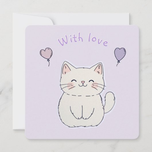Invitation Kitten and hearts, personalized (Devant)