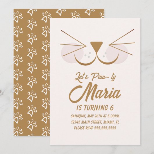 Invitation Kitten Anniversaire Paw Party Animal (Devant / Derrière)