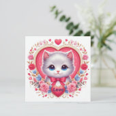 Invitation Kitten avec Bow rouge avec Coeurs floraux romantiq (Debout devant)