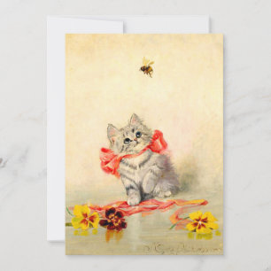 Invitation Kitten avec ruban rouge
