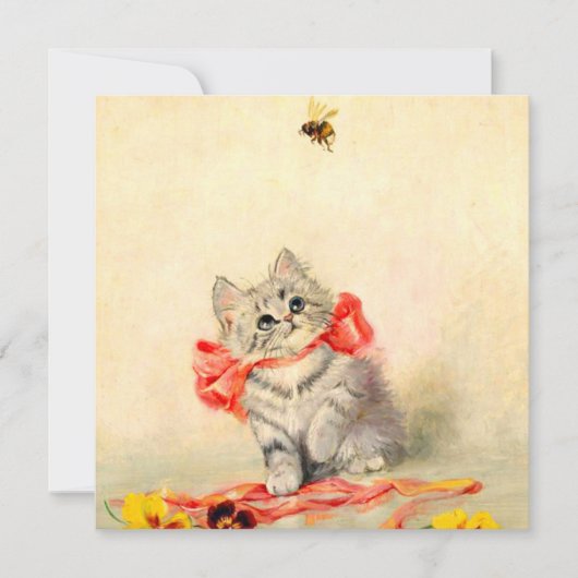 Invitation Kitten avec ruban rouge (Devant)