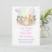 Invitation Kitten Birthday Invitation, Cute Cat Girl Theme (Debout devant)