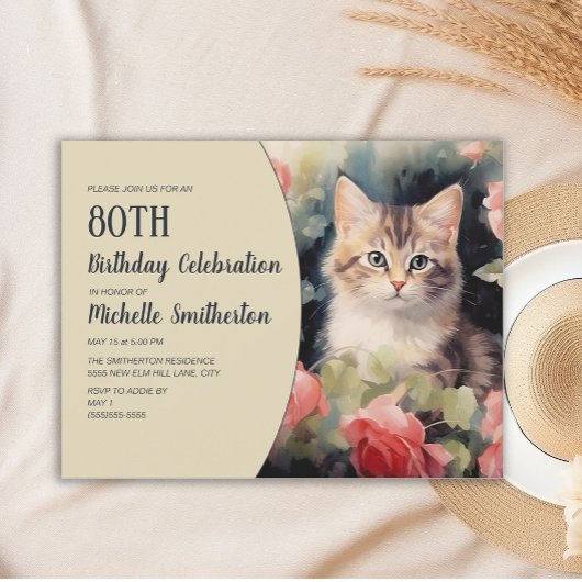Invitation Kitten blanc gris 80e anniversaire