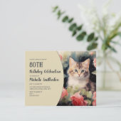 Invitation Kitten blanc gris 80e anniversaire (Debout devant)