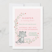 Invitation Kitten Blush Floral fête d'anniversaire (Devant)
