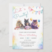 Invitation Kitten Cat Let's Pawty 1er anniversaire fête (Devant)