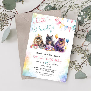 Invitation Kitten Cat Let's Pawty 1er anniversaire fête