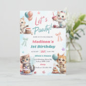 Invitation Kitten Cat Let's Pawty 1er anniversaire fête Invit (Debout devant)