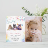 Invitation Kitten Cat Let's Pawty 1er Anniversaire Photo (Debout devant)