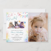 Invitation Kitten Cat Let's Pawty 1er Anniversaire Photo (Devant)
