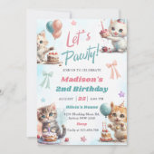 Invitation Kitten Cat Let's Pawty 2e fête d'anniversaire (Devant)