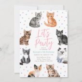 Invitation Kitten Cat Let's Pawty Anniversaire (Devant)