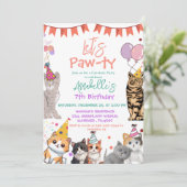 Invitation Kitten Cat Let's Pawty Anniversaire (Debout devant)
