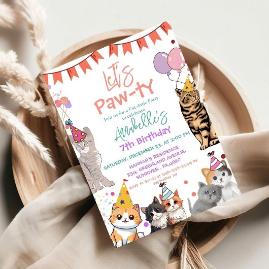 Invitation Kitten Cat Let's Pawty Anniversaire