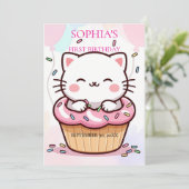 Invitation Kitten Cupcake First Birthday (Debout devant)