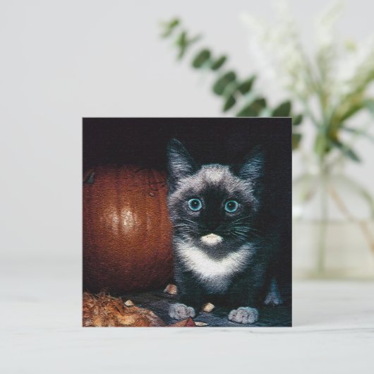 Invitation Kitten et Citrouille pour Halloween (Debout devant)