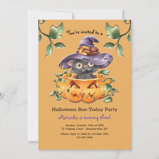 Invitation Kitten, fête d'anniversaire Citrouille (Devant)