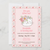 Invitation Kitten Kitty Chat Rose Girl 1er anniversaire Invit (Devant)