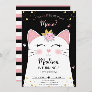 Invitation Kitten Meow Anniversaire Noir