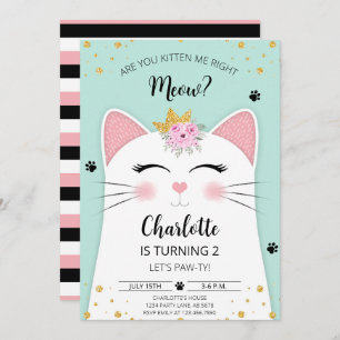 Invitation Kitten Meow Anniversaire Vert