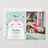 Invitation Kitten Meow Birthday Photo verte (Devant)