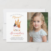 Invitation Kitten Meow Couronne rose Fille Kitty Chat Anniver (Devant)