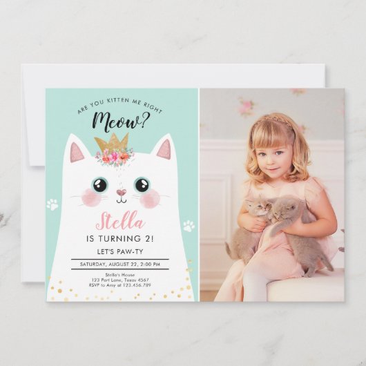 Invitation Kitten Meow Fille de la Couronne rose Kitty Chat A (Devant)