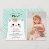 Invitation Kitten Meow Fille de la Couronne rose Kitty Chat A (Devant / Derrière)