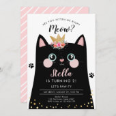 Invitation Kitten Meow Fille de la Couronne rose Kitty Chat A (Devant / Derrière)