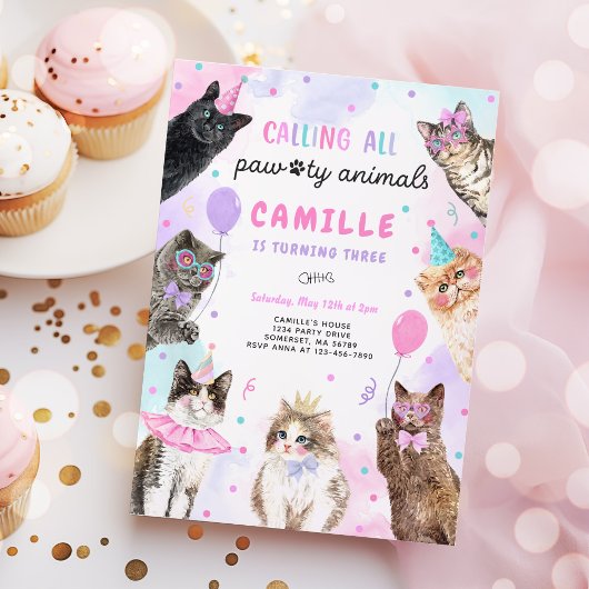 Invitation Kitten Party appelant tous les animaux de paille A