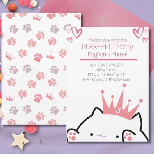 Invitation Kitten Princess Girl Anniversaire