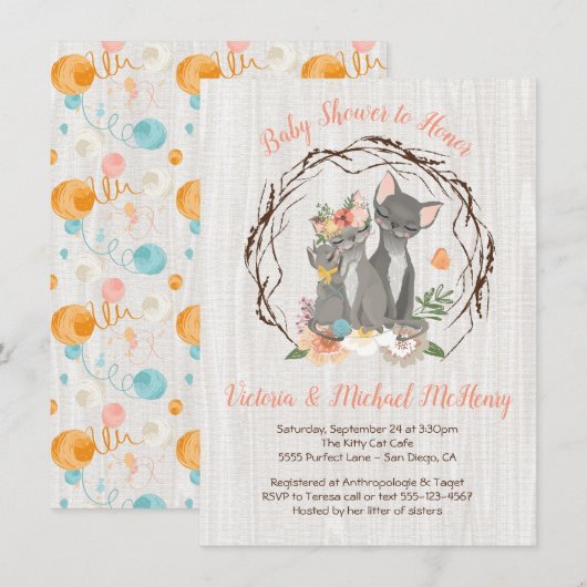 Invitation Kitten with Mommy and Daddy Baby Shower Invites (Devant / Derrière)