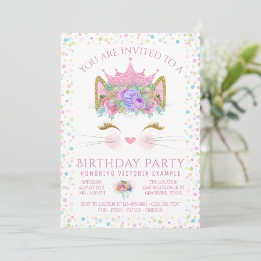 Invitation Kitty Cat Confetti fête d'anniversaire (Debout devant)