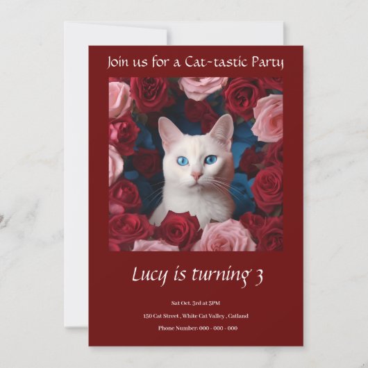 Invitation Kitty Cat Elegant Garnet Anniversaire Fête Invitat (Devant)