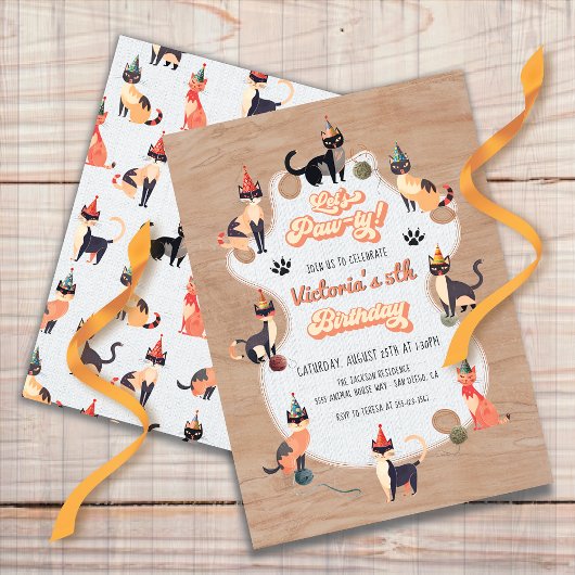 Invitation Kitty Cat Let's Paw-ty Anniversaire
