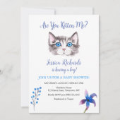 Invitation Kitty chat chaton bleu violet garçon baby shower (Devant)