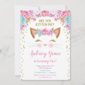 Invitation Kitty chat chaton chaton rose or parties scintilla (Devant)